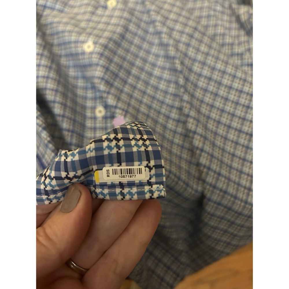 Bugatchi Button Down Shirt Mens Size XL Blue Plaid Flip Cuff NO Size Tag - Picture 6 of 11